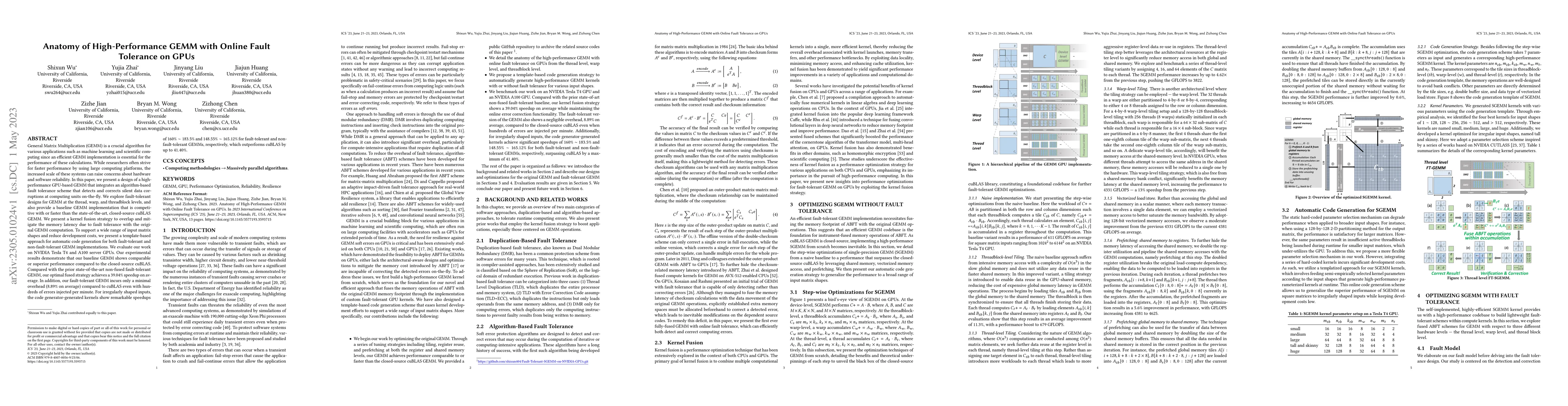 Thumbnail for Anatomy of High-Performance GEMM with Online Fault Tolerance on GPUs