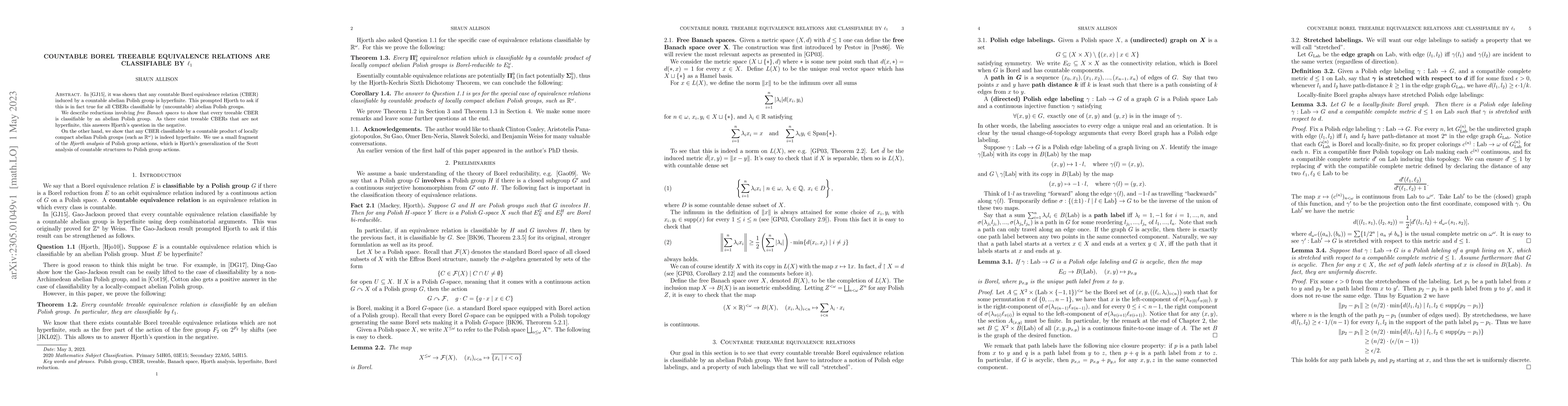 Thumbnail for Countable Borel treeable equivalence relations are classifiable by
  $\ell_1$