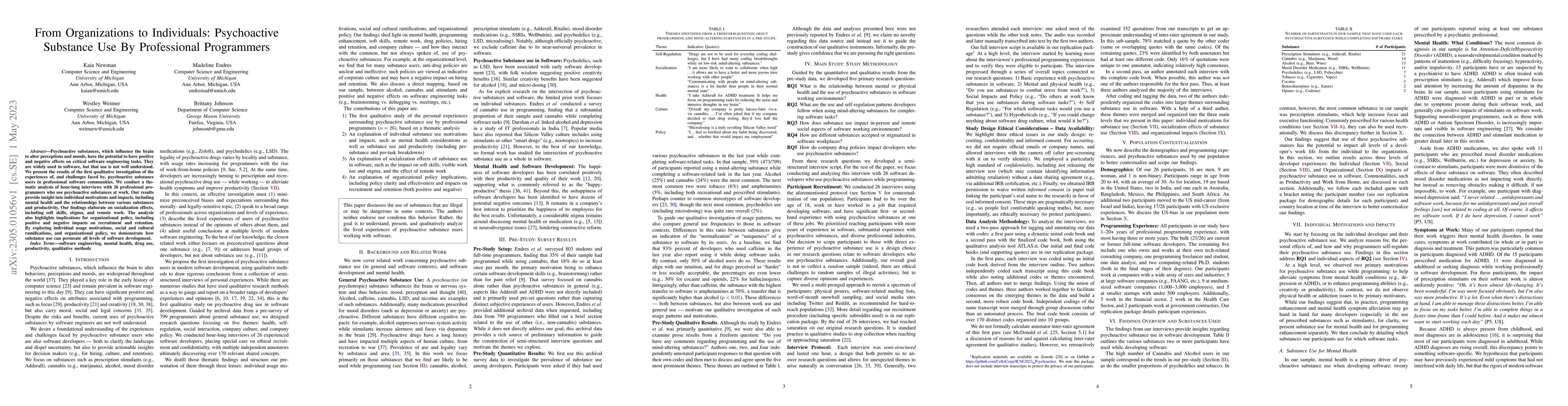 Thumbnail for From Organizations to Individuals: Psychoactive Substance Use By
  Professional Programmers