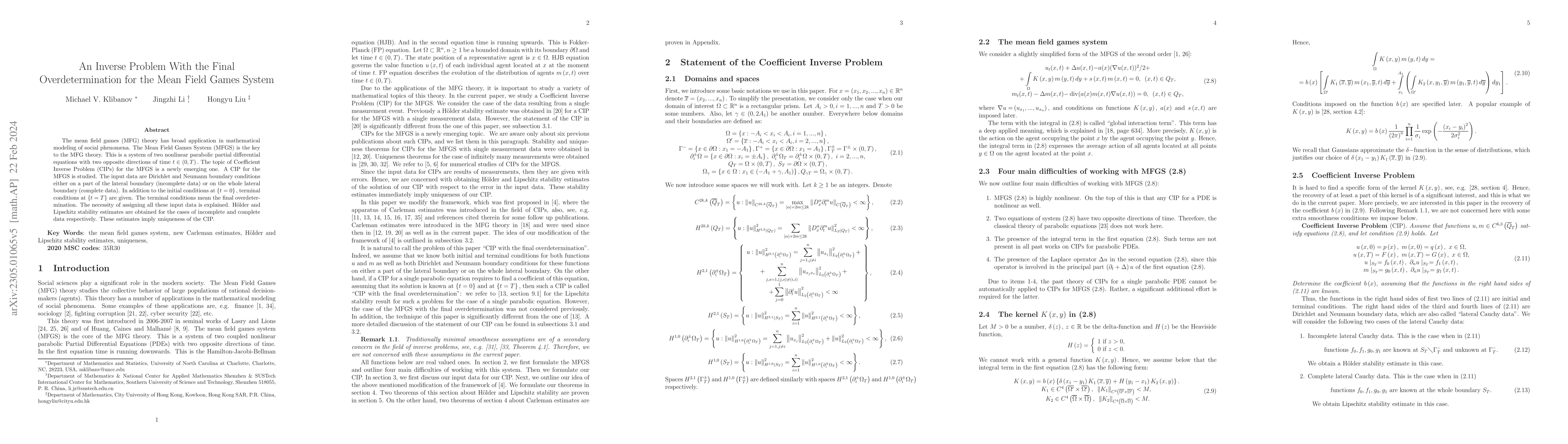 Thumbnail for An Inverse Problem With the Final Overdetermination for the Mean Field
  Games System