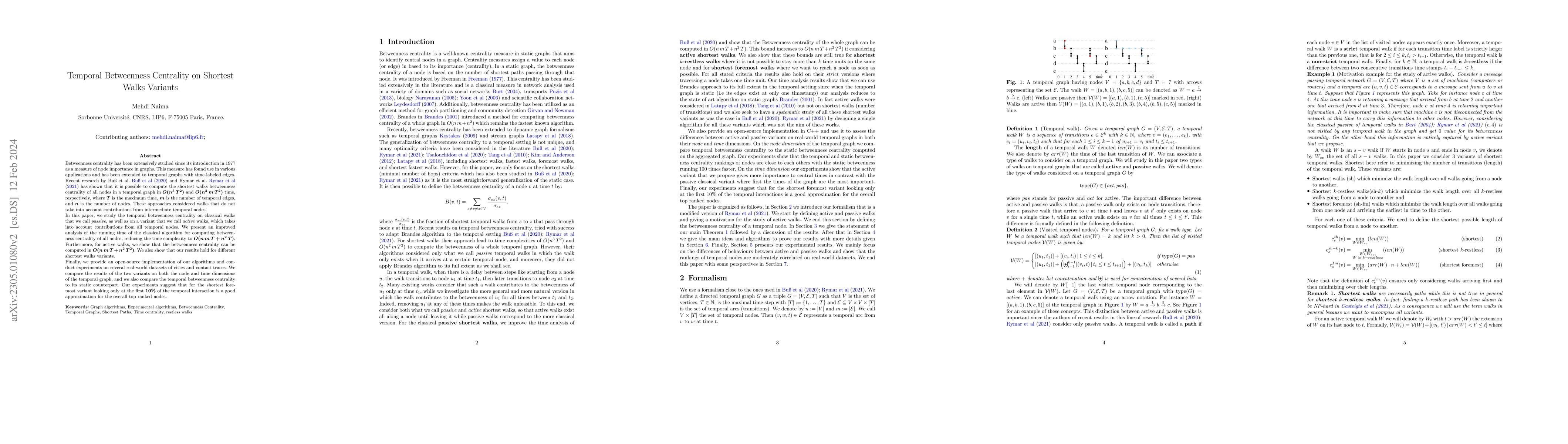 Thumbnail for Temporal Betweenness Centrality on Shortest Walks Variants