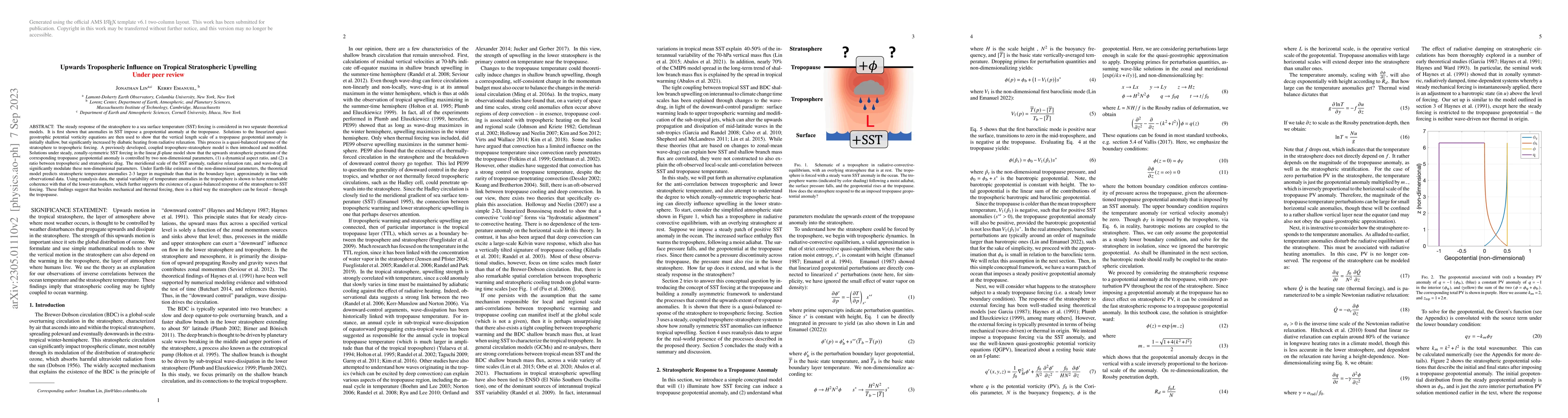 Thumbnail for Upwards Tropospheric Influence on Tropical Stratospheric Upwelling