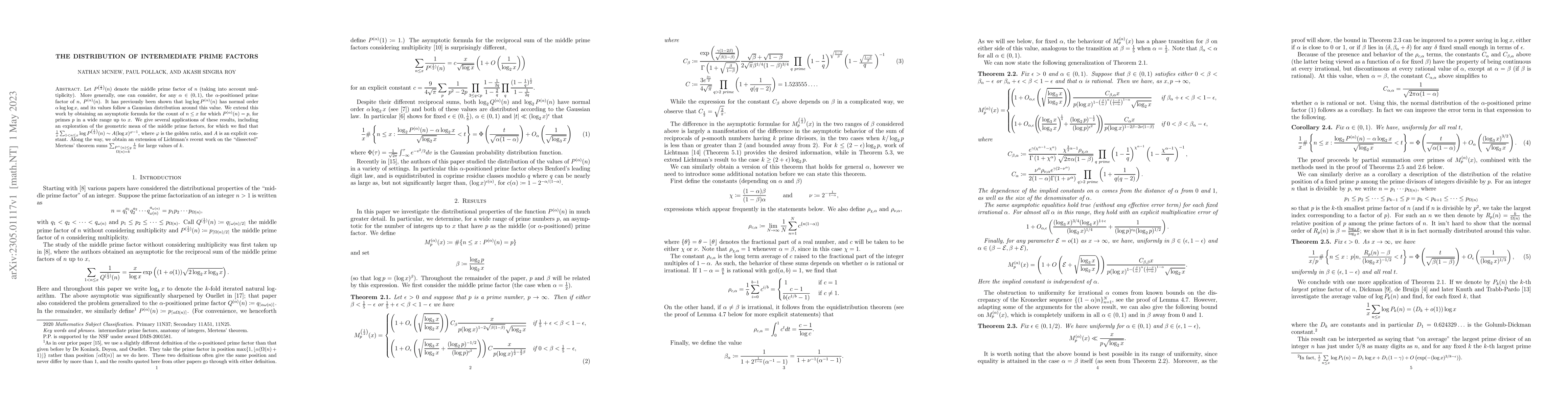 Thumbnail for The distribution of intermediate prime factors