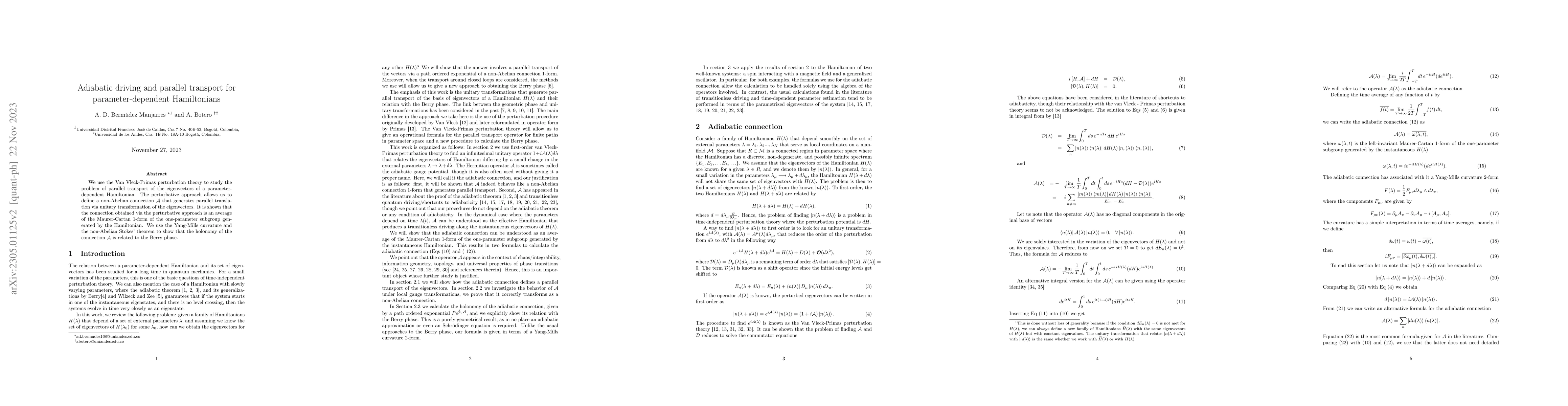Thumbnail for Adiabatic driving and parallel transport for parameter-dependent
  Hamiltonians