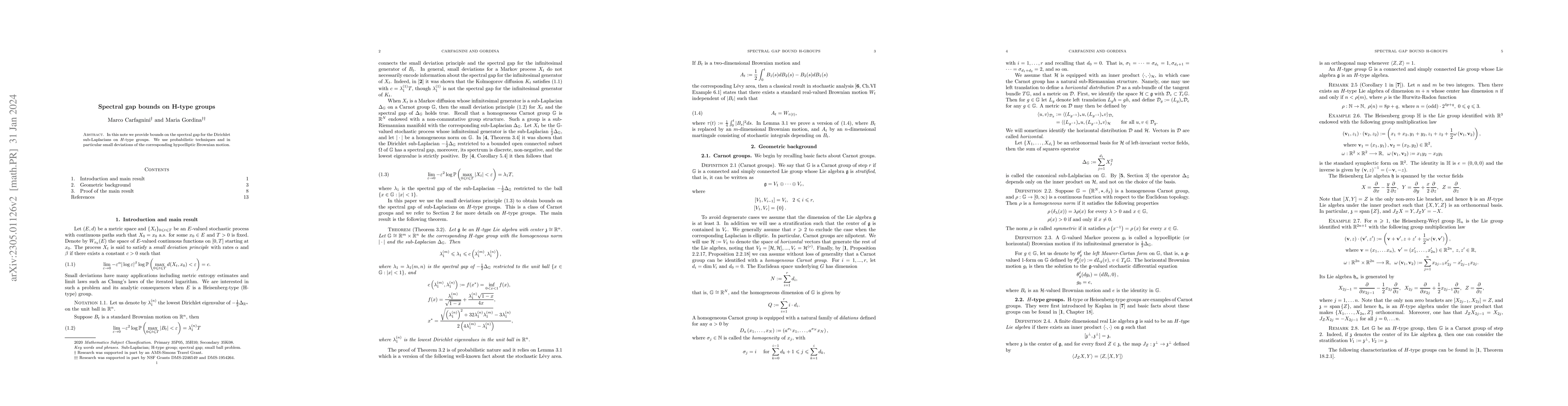 Thumbnail for Spectral gap bounds on H-type groups