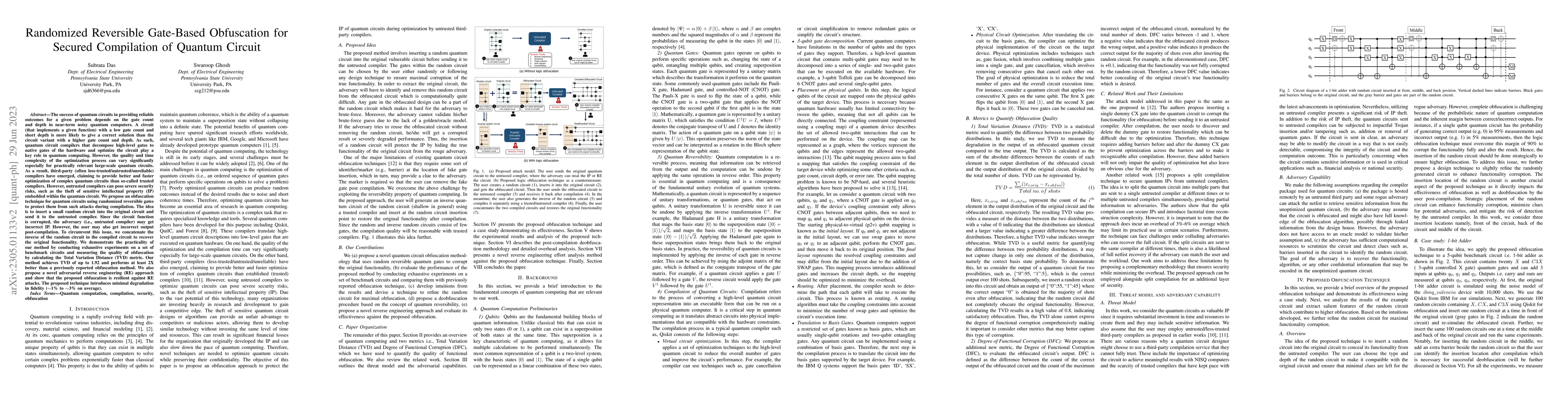 Thumbnail for Randomized Reversible Gate-Based Obfuscation for Secured Compilation of
  Quantum Circuit