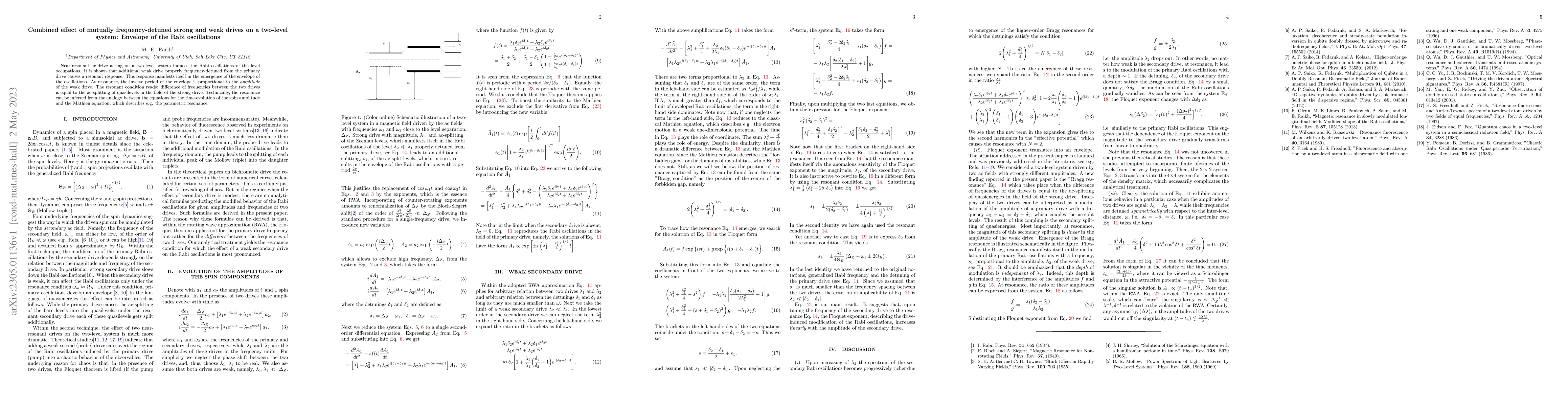 Thumbnail for Combined effect of mutually frequency-detuned strong and weak drives on
  a two-level system: Envelope of the Rabi oscillations