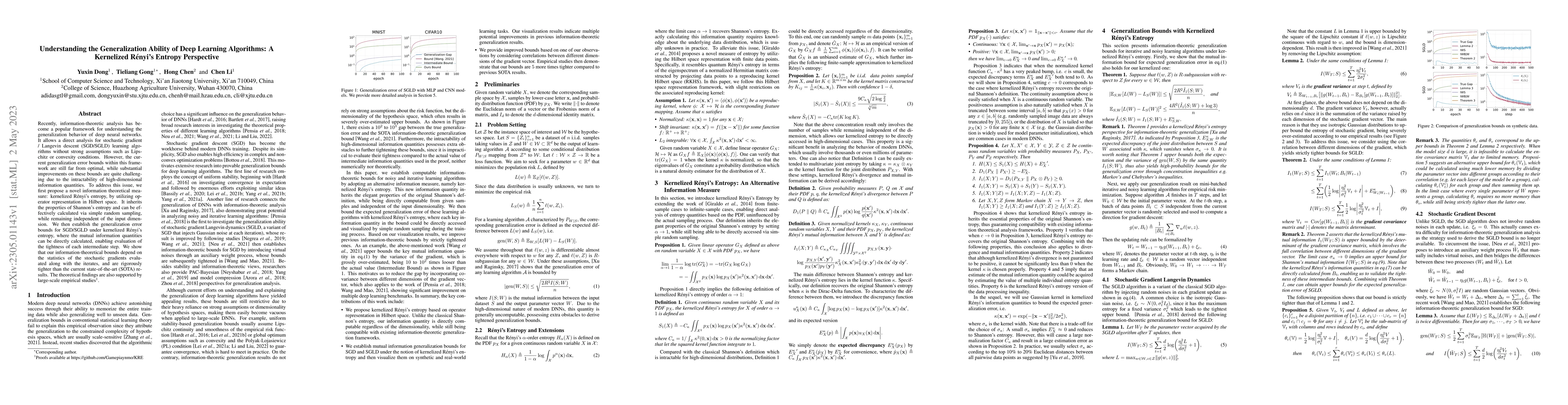 Thumbnail for Understanding the Generalization Ability of Deep Learning Algorithms: A
  Kernelized Renyi's Entropy Perspective