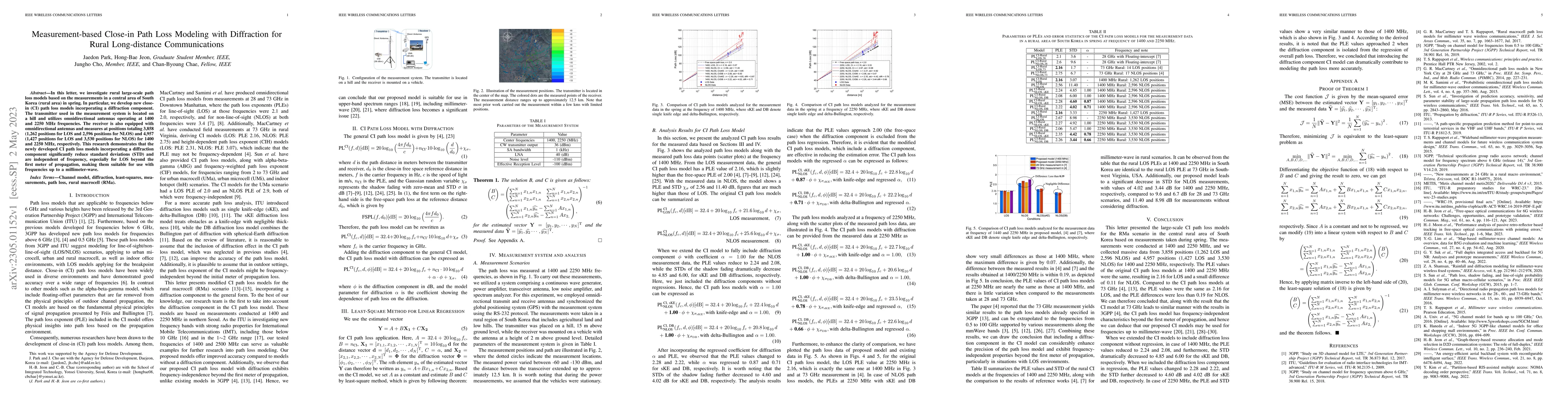 Thumbnail for Measurement-based Close-in Path Loss Modeling with Diffraction for Rural
  Long-distance Communications