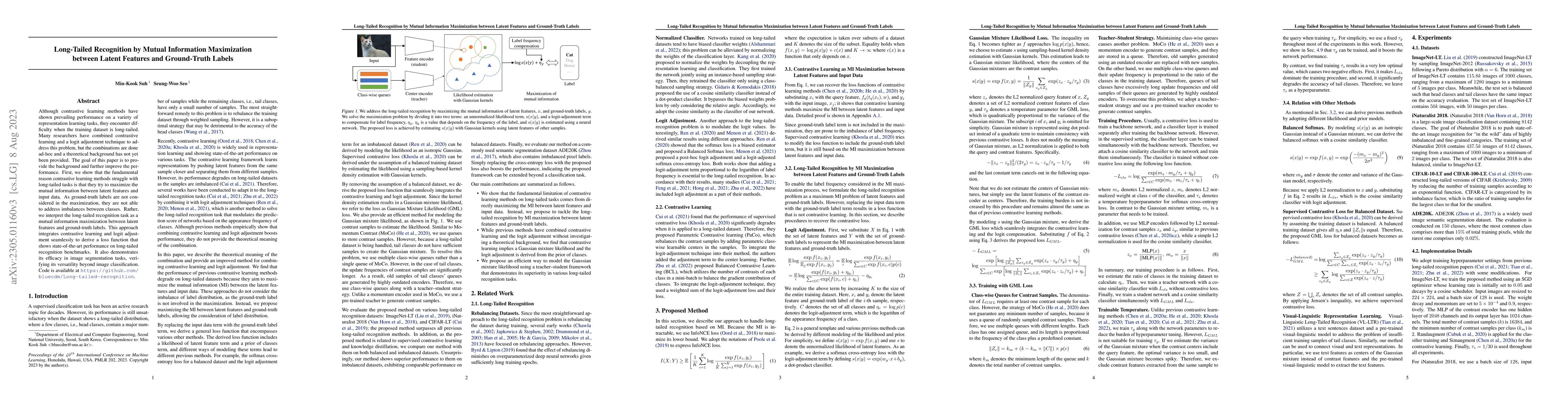 Thumbnail for Long-Tailed Recognition by Mutual Information Maximization between
  Latent Features and Ground-Truth Labels