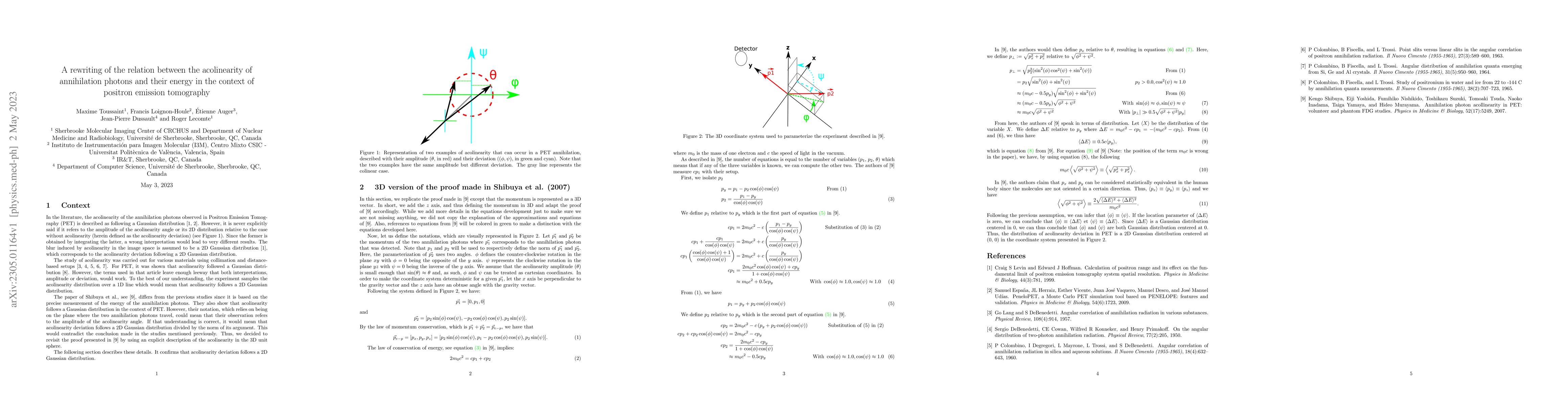 Thumbnail for A rewriting of the relation between the acolinearity of annihilation
  photons and their energy in the context of positron emission tomography