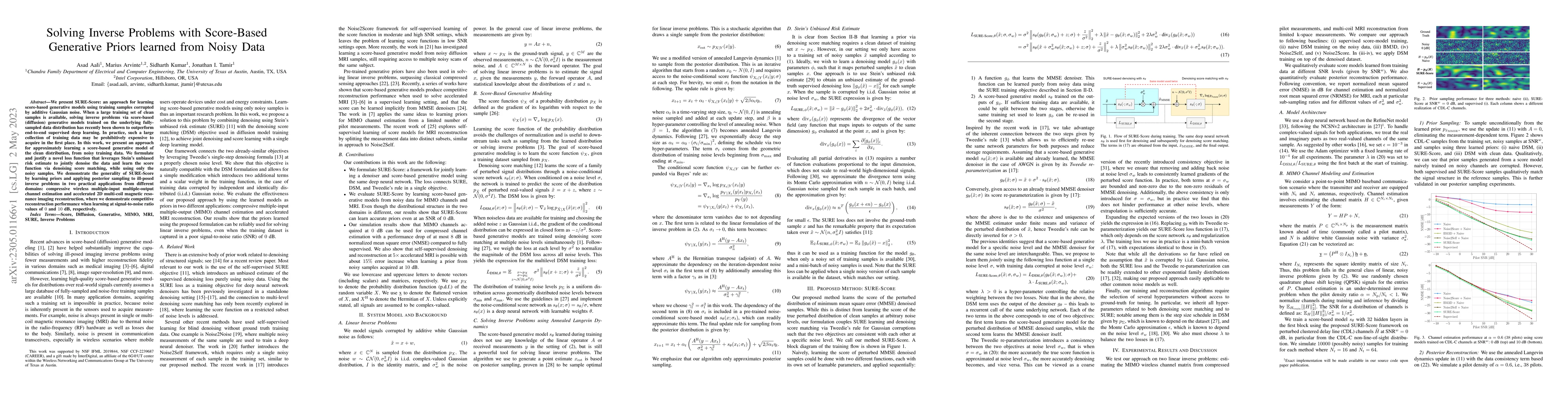 Thumbnail for Solving Inverse Problems with Score-Based Generative Priors learned from
  Noisy Data
