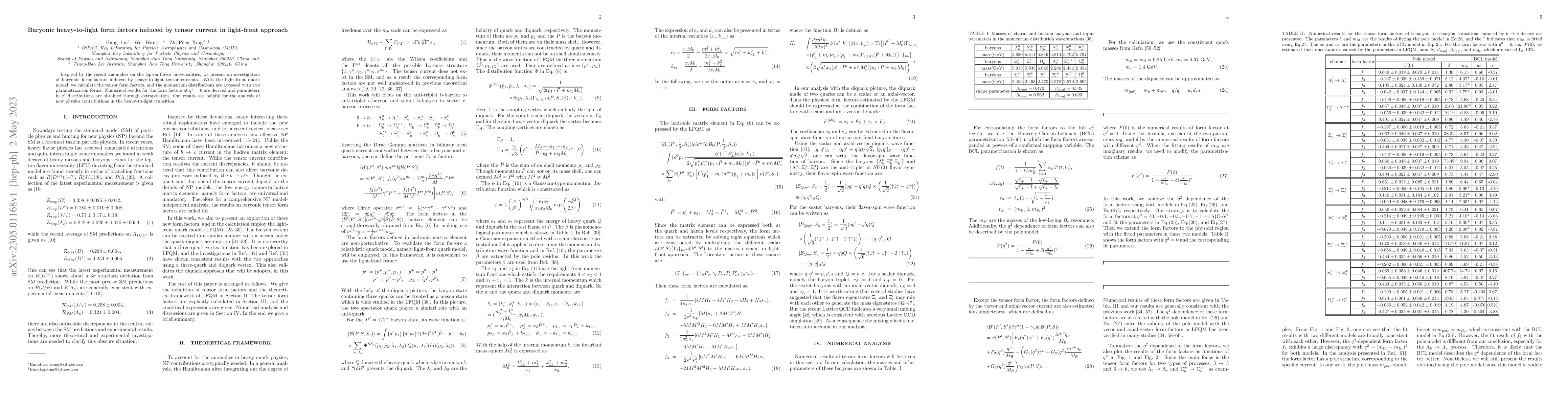 Thumbnail for Baryonic heavy-to-light form factors induced by tensor current in
  light-front approach