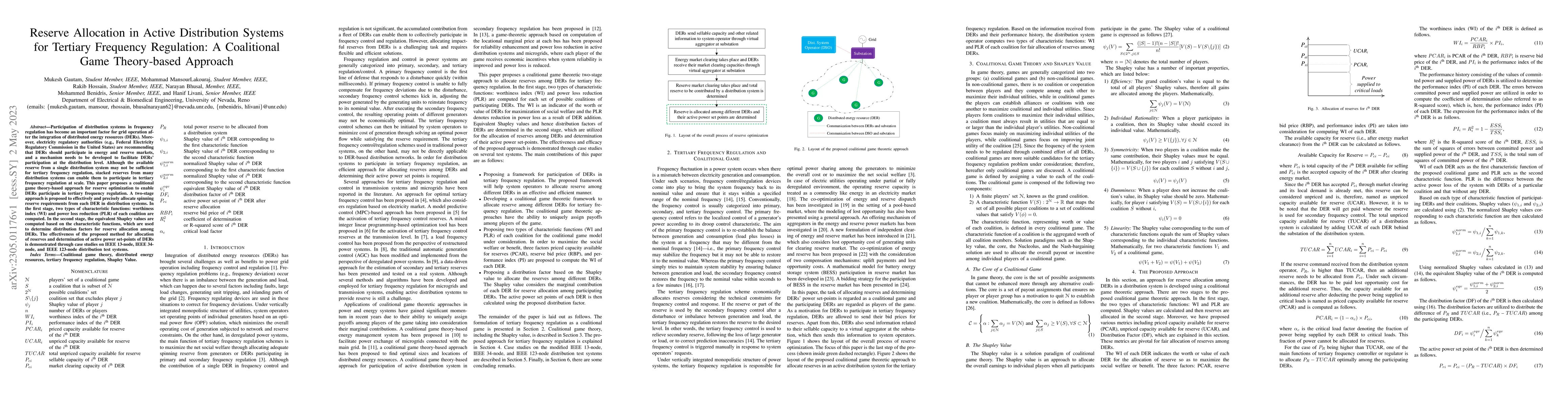 Thumbnail for Reserve Allocation in Active Distribution Systems for Tertiary Frequency
  Regulation: A Coalitional Game Theory-based Approach