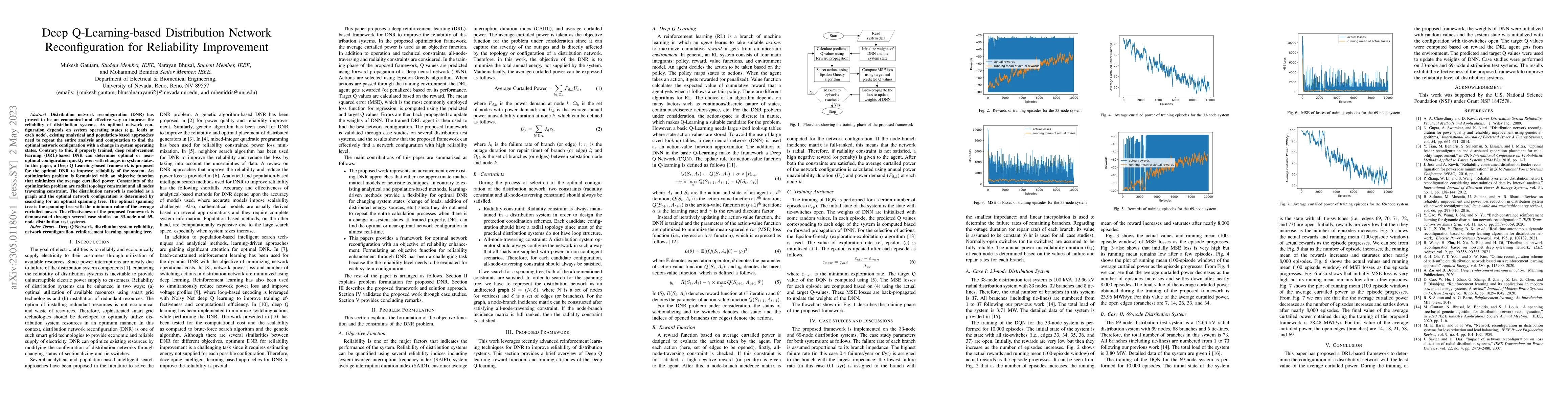 Thumbnail for Deep Q-Learning-based Distribution Network Reconfiguration for
  Reliability Improvement