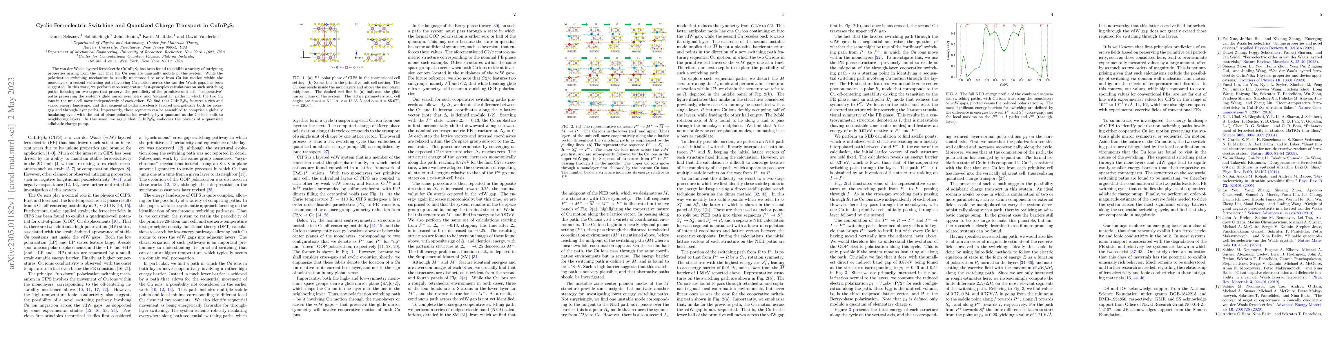 Thumbnail for Cyclic Ferroelectric Switching and Quantized Charge Transport in
  CuInP$_2$S$_6$
