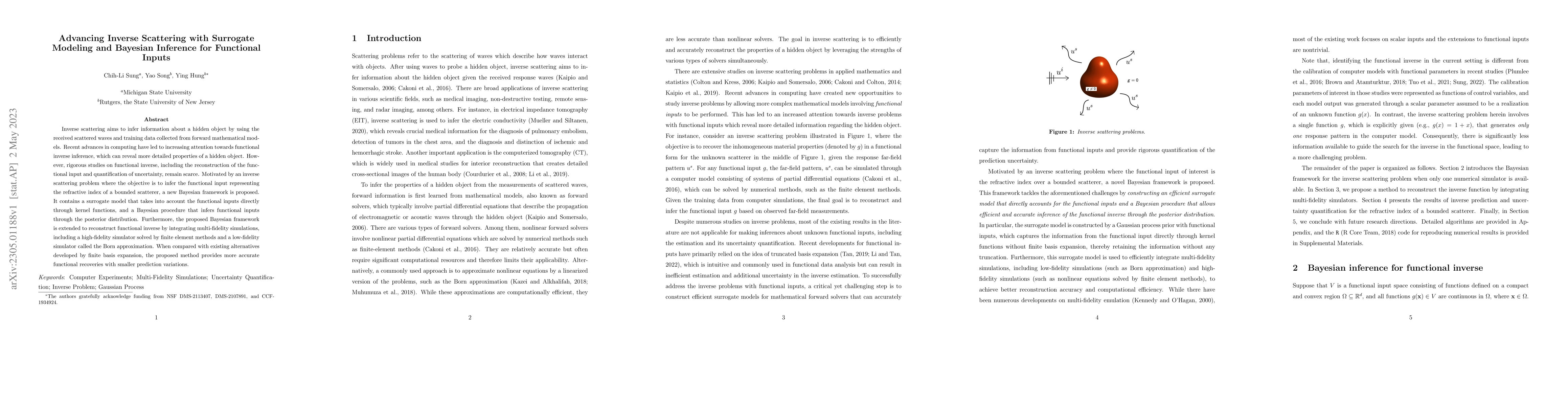 Thumbnail for Advancing inverse scattering with surrogate modeling and Bayesian
  inference for functional inputs