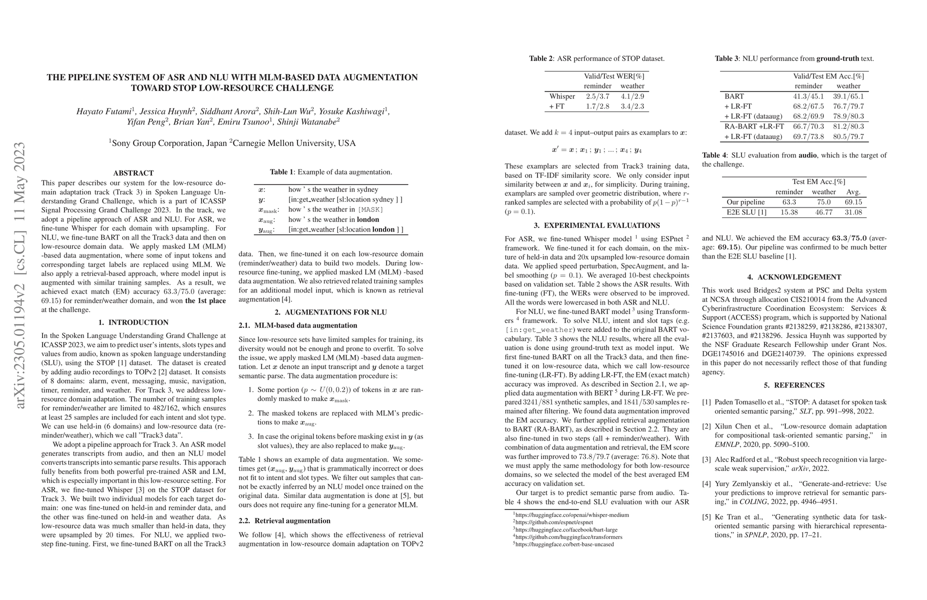 Thumbnail for The Pipeline System of ASR and NLU with MLM-based Data Augmentation
  toward STOP Low-resource Challenge
