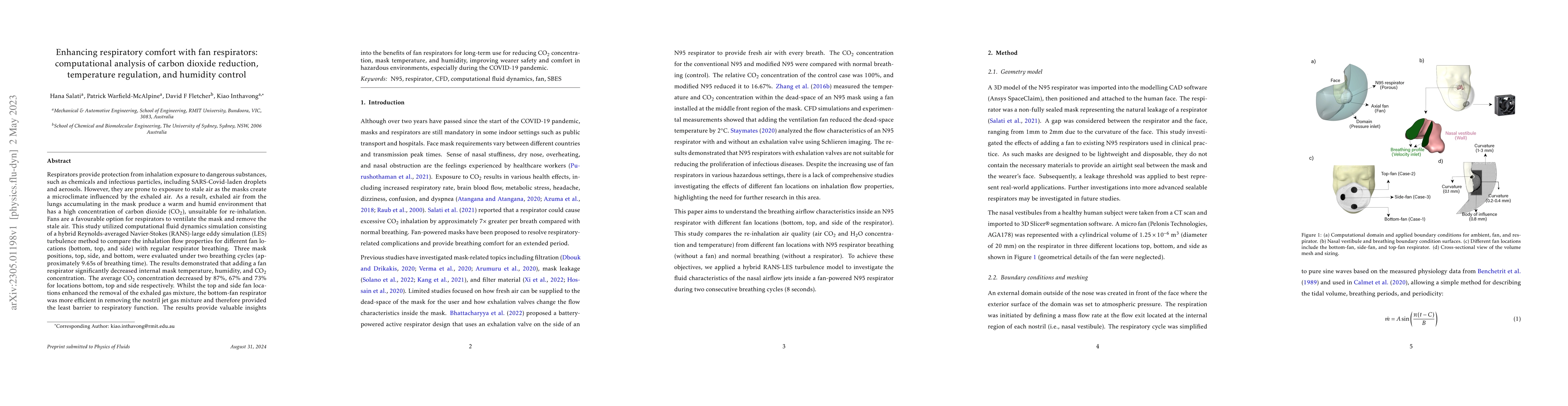 Thumbnail for Enhancing respiratory comfort with fan respirators: computational
  analysis of carbon dioxide reduction, temperature regulation, and humidity
  control