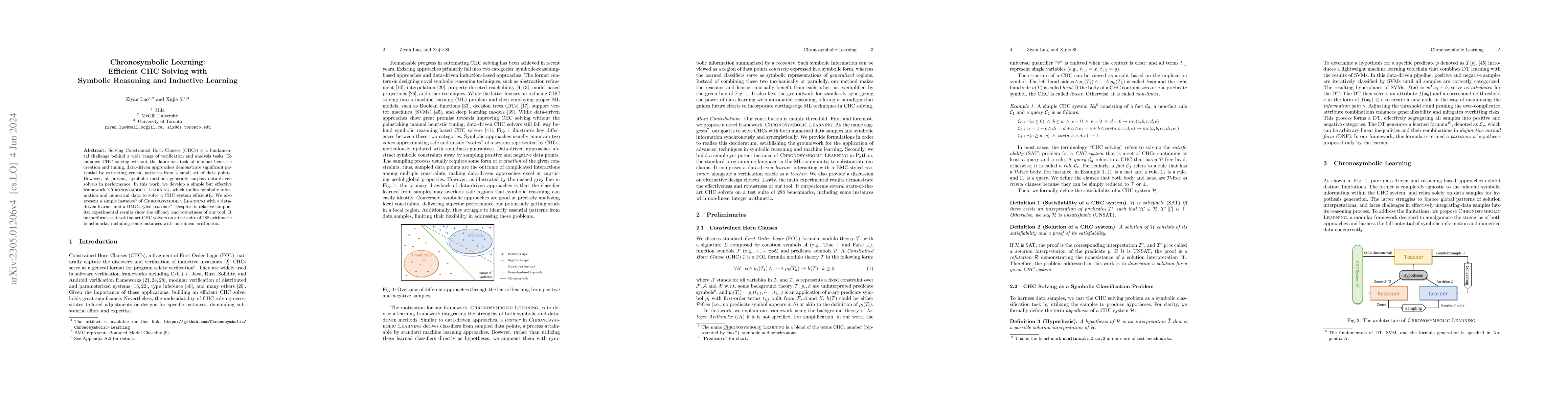 Thumbnail for Chronosymbolic Learning: Efficient CHC Solving with Symbolic Reasoning
  and Inductive Learning