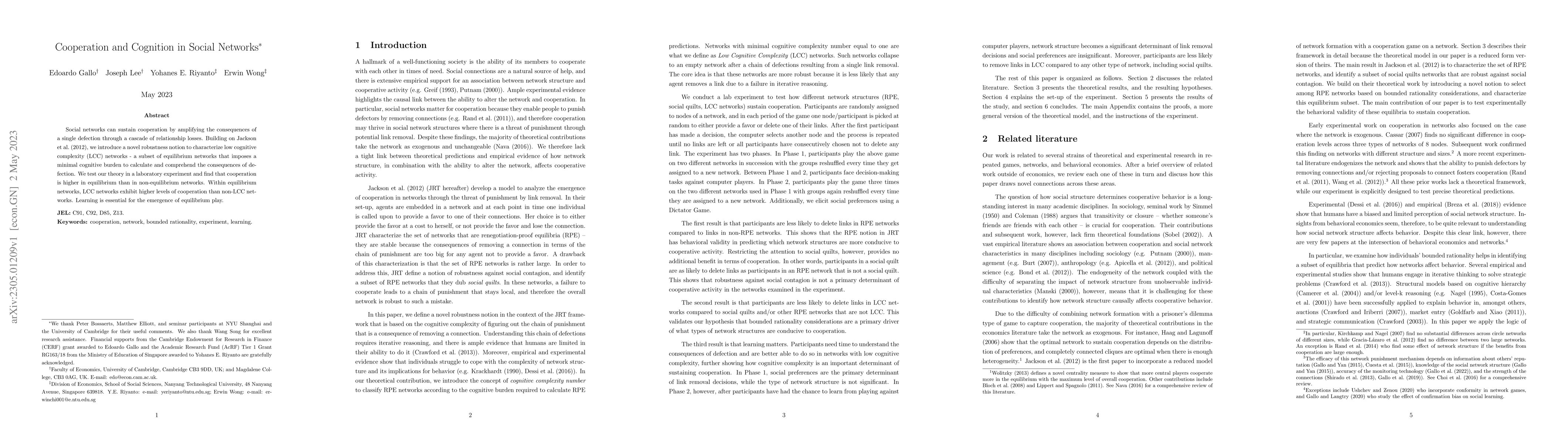Thumbnail for Cooperation and Cognition in Social Networks