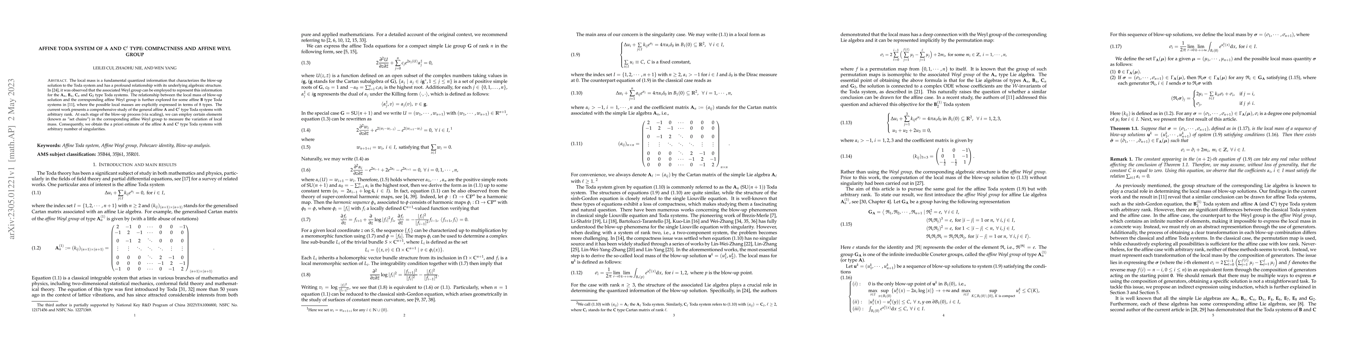 Thumbnail for Affine Toda system of $\mathbf{A}$ and $\mathbf{C}^t$ type: compactness
  and affine Weyl group