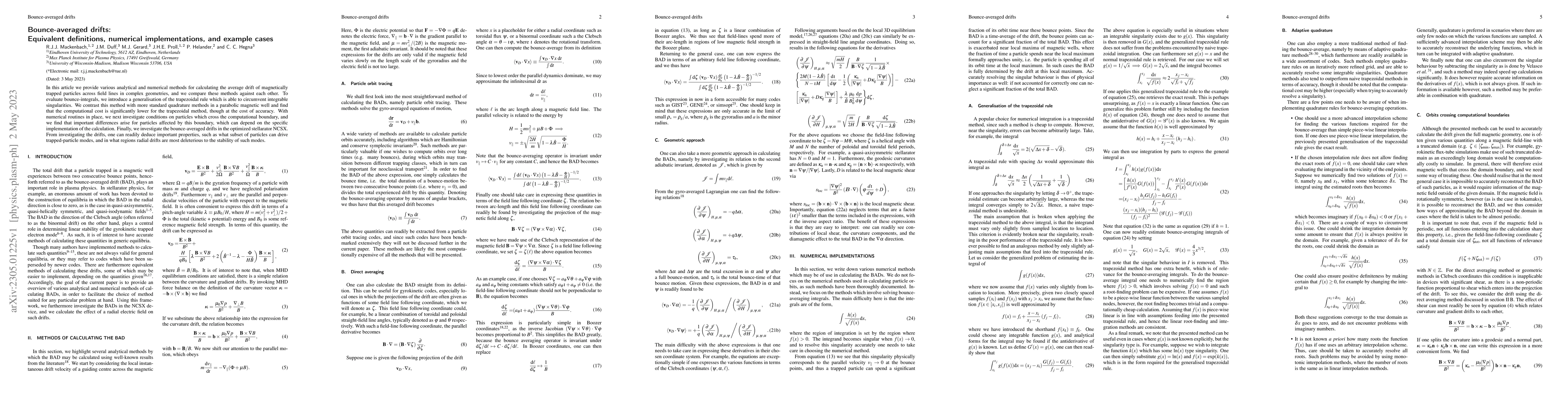 Thumbnail for Bounce-averaged drifts: Equivalent definitions, numerical
  implementations, and example cases