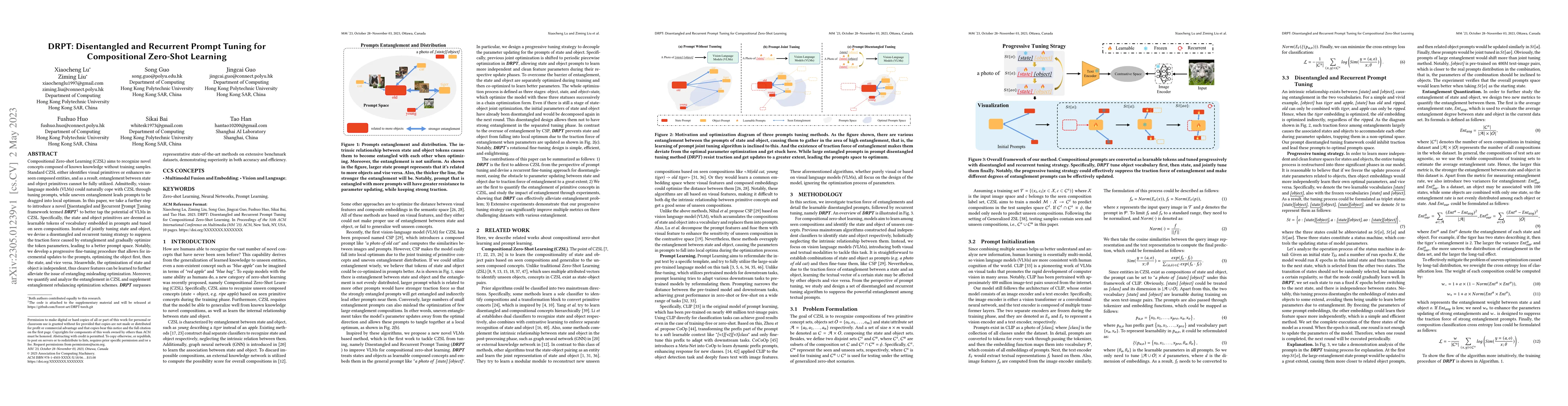 Thumbnail for DRPT: Disentangled and Recurrent Prompt Tuning for Compositional
  Zero-Shot Learning