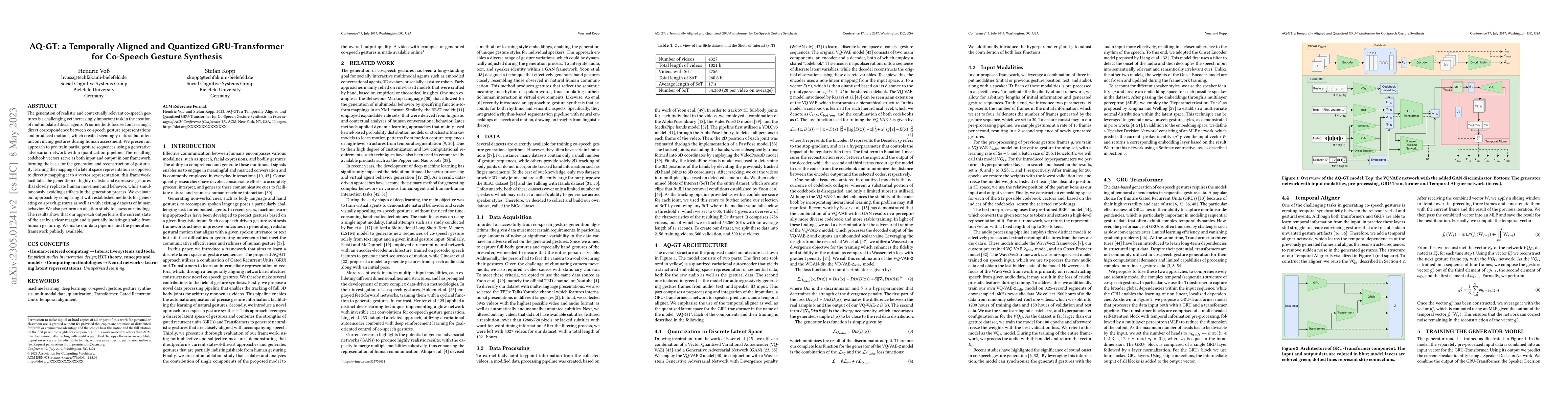 Thumbnail for AQ-GT: a Temporally Aligned and Quantized GRU-Transformer for Co-Speech
  Gesture Synthesis