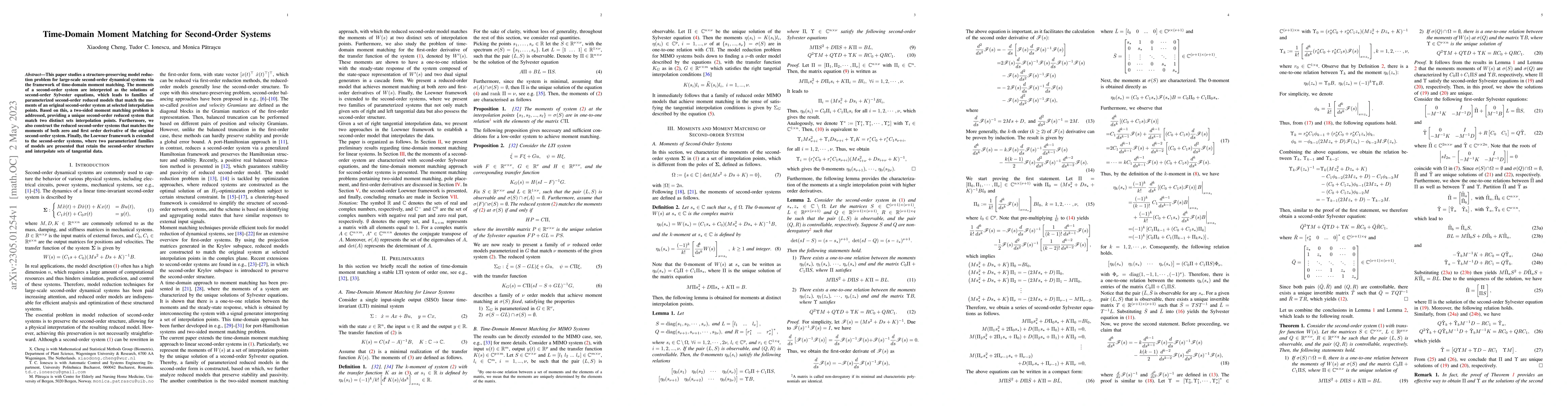 Thumbnail for Time-Domain Moment Matching for Second-Order Systems