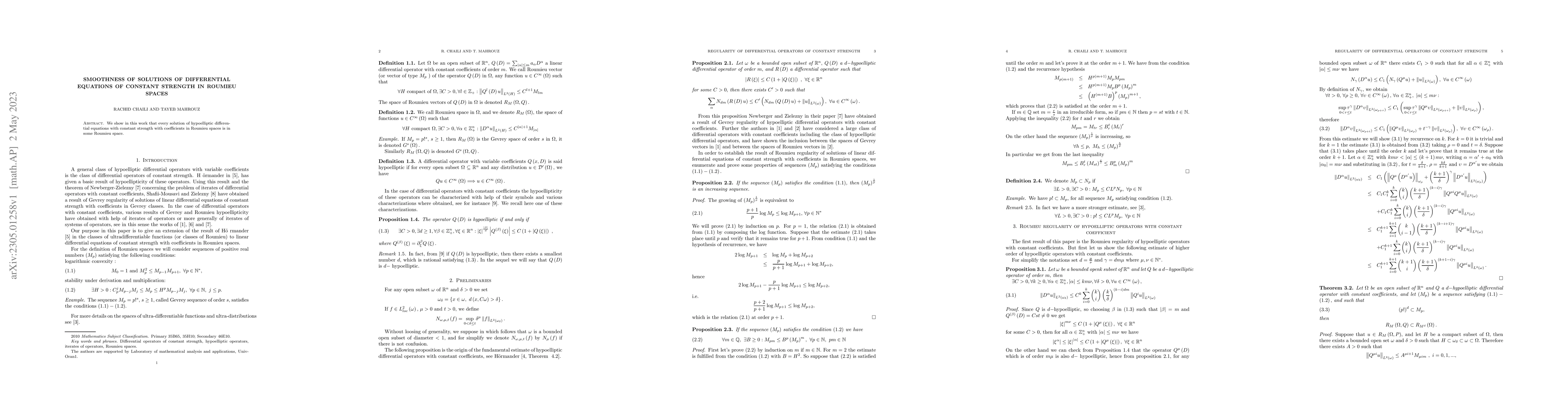 Thumbnail for Smoothness of solutions of differential equations of constant strength
  in Roumieu spaces