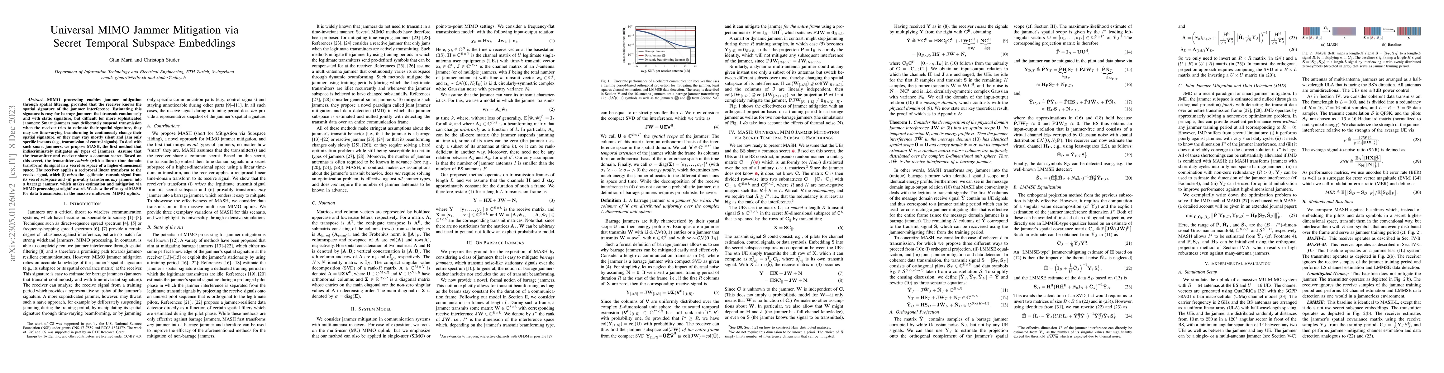 Thumbnail for Universal MIMO Jammer Mitigation via Secret Temporal Subspace Embeddings