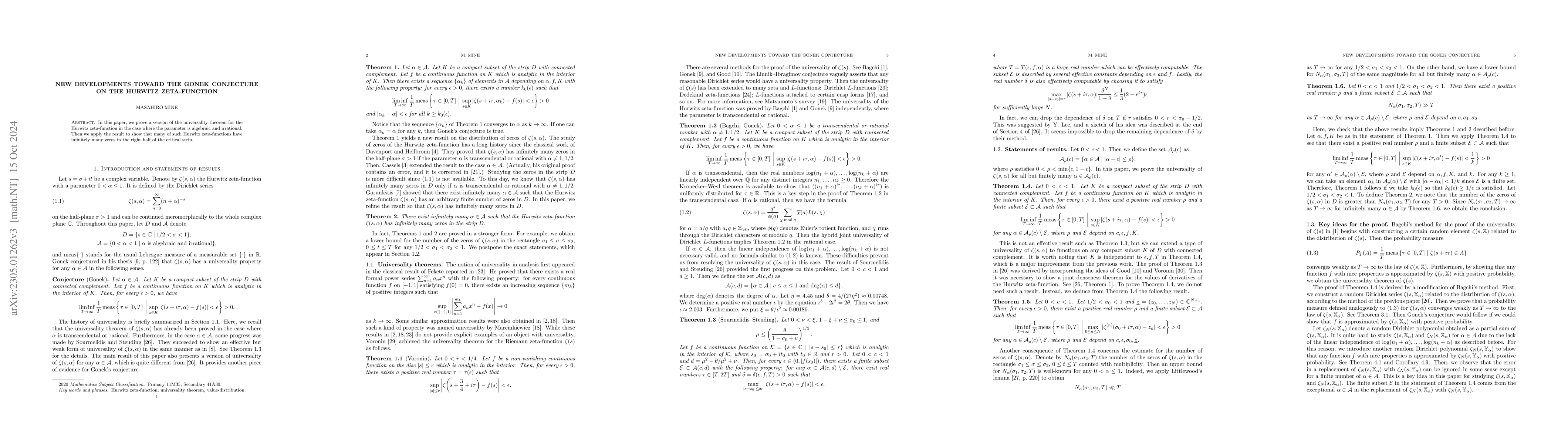 Thumbnail for New developments toward the Gonek Conjecture on the Hurwitz
  zeta-function