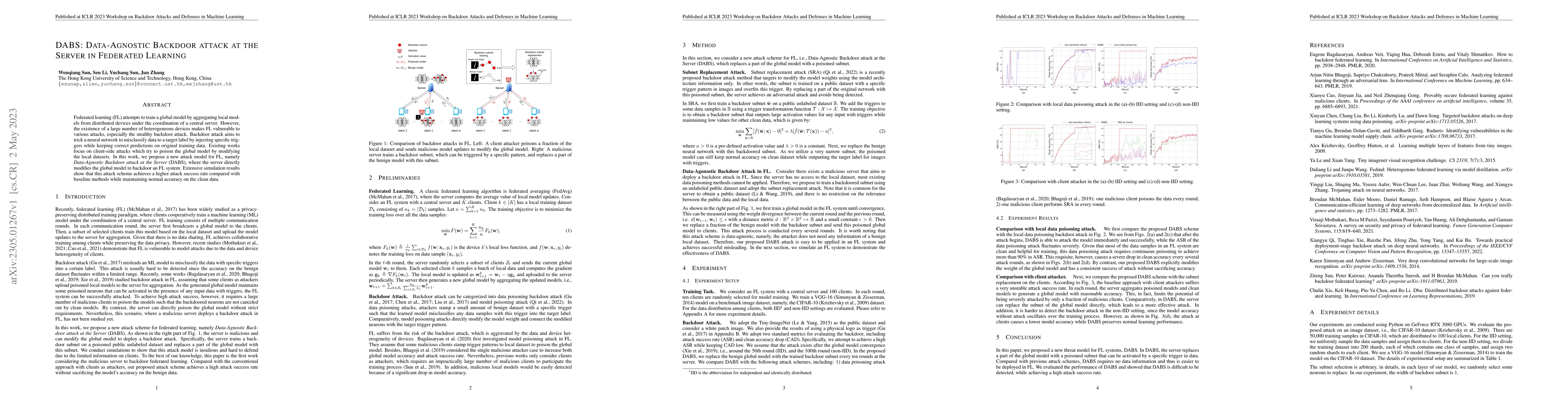 Thumbnail for DABS: Data-Agnostic Backdoor attack at the Server in Federated Learning