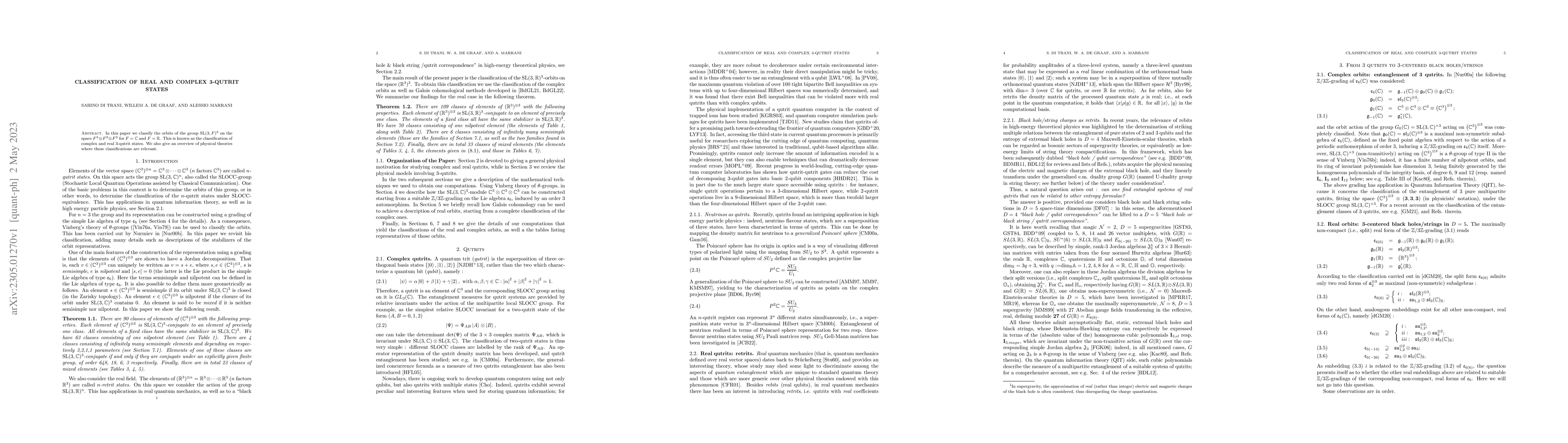 Thumbnail for Classification of real and complex 3-qutrit states