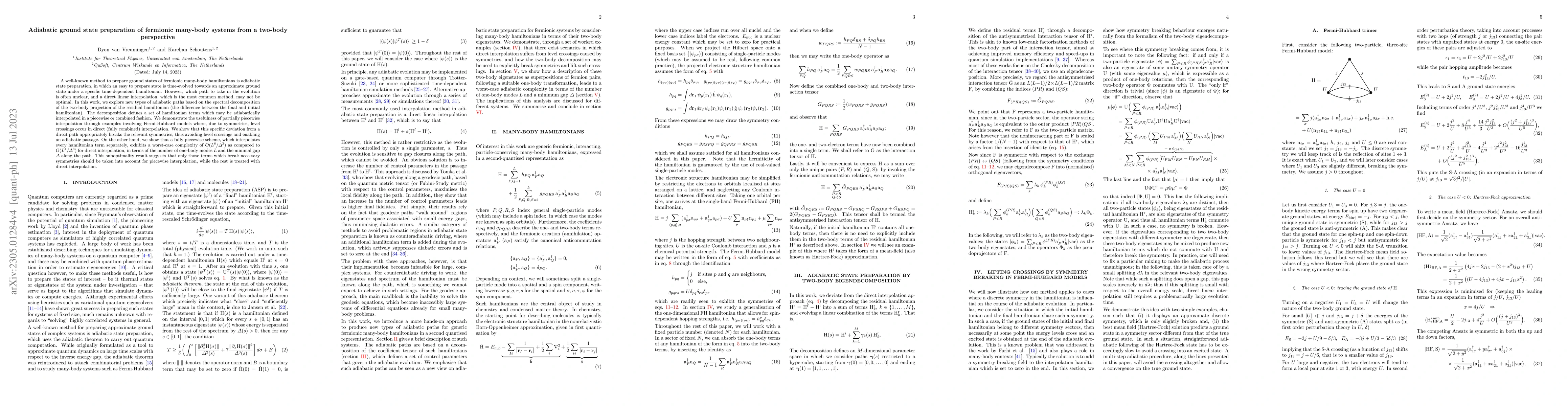 Thumbnail for Adiabatic ground state preparation of fermionic many-body systems from a
  two-body perspective