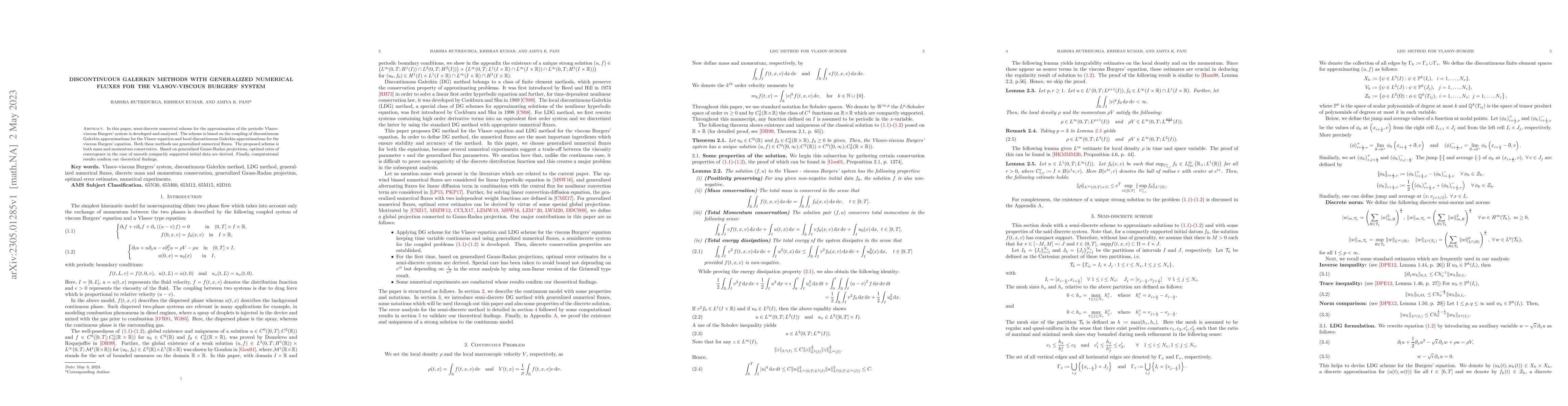 Thumbnail for Discontinuous Galerkin Methods with Generalized Numerical Fluxes for the
  Vlasov-Viscous Burgers' System