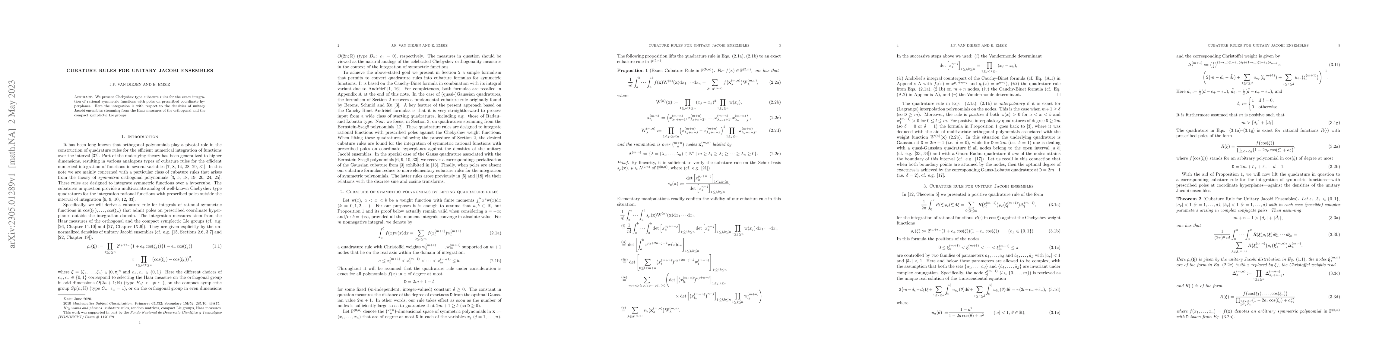 Thumbnail for Cubature rules for unitary Jacobi ensembles