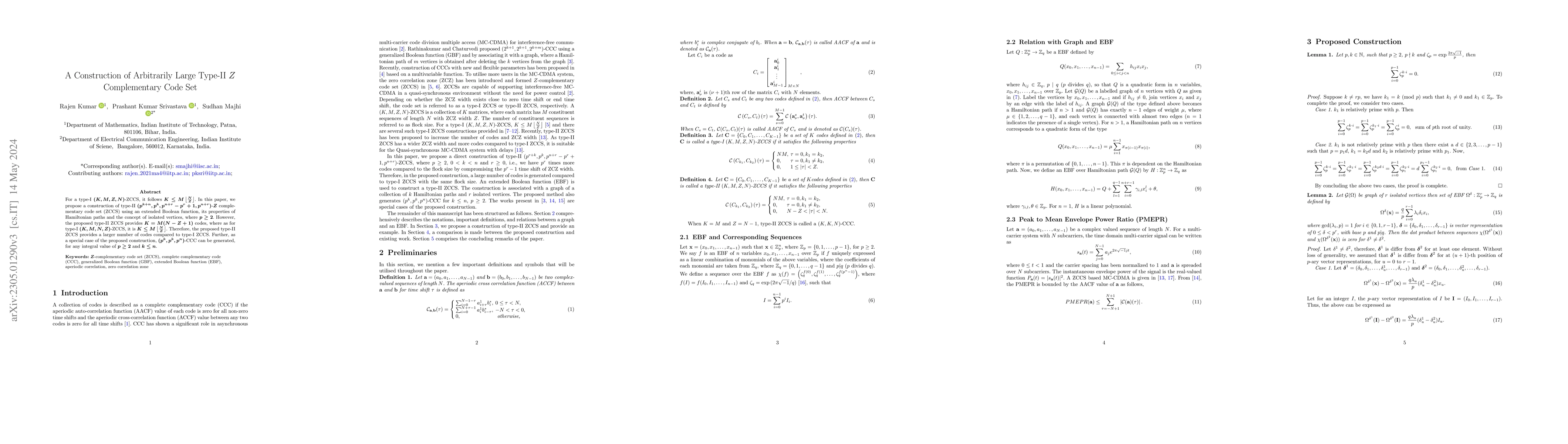 Thumbnail for A Construction of Arbitrarily Large Type-II $Z$ Complementary Code Set