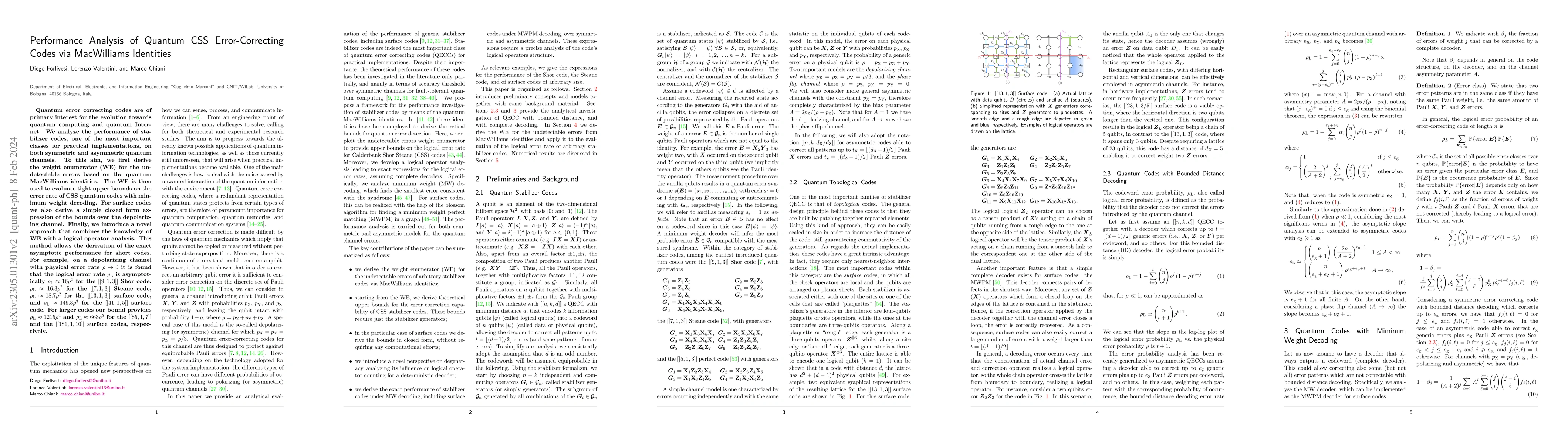 Thumbnail for Performance Analysis of Quantum CSS Error-Correcting Codes via
  MacWilliams Identities