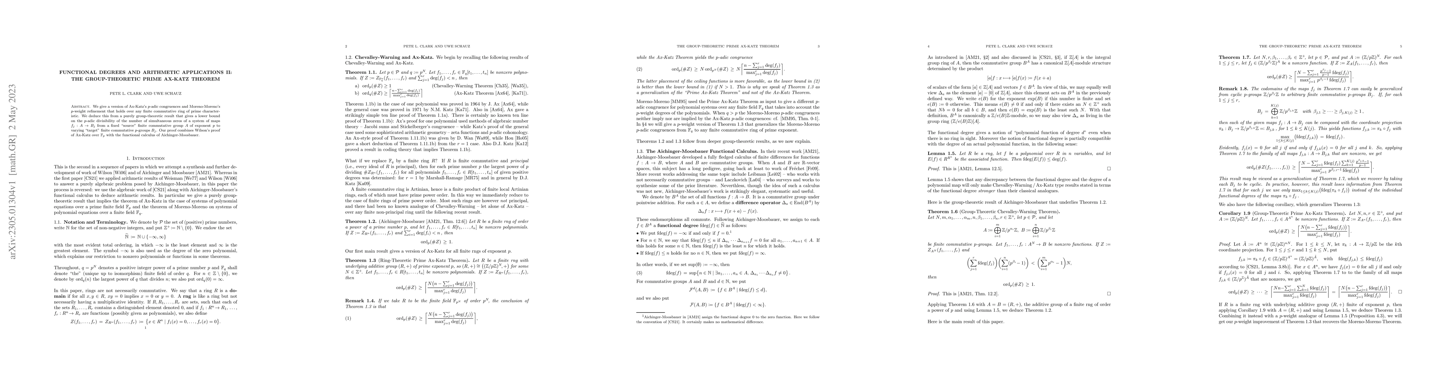 Thumbnail for Functional degrees and arithmetic applications II: The Group-Theoretic
  Prime Ax-Katz Theorem