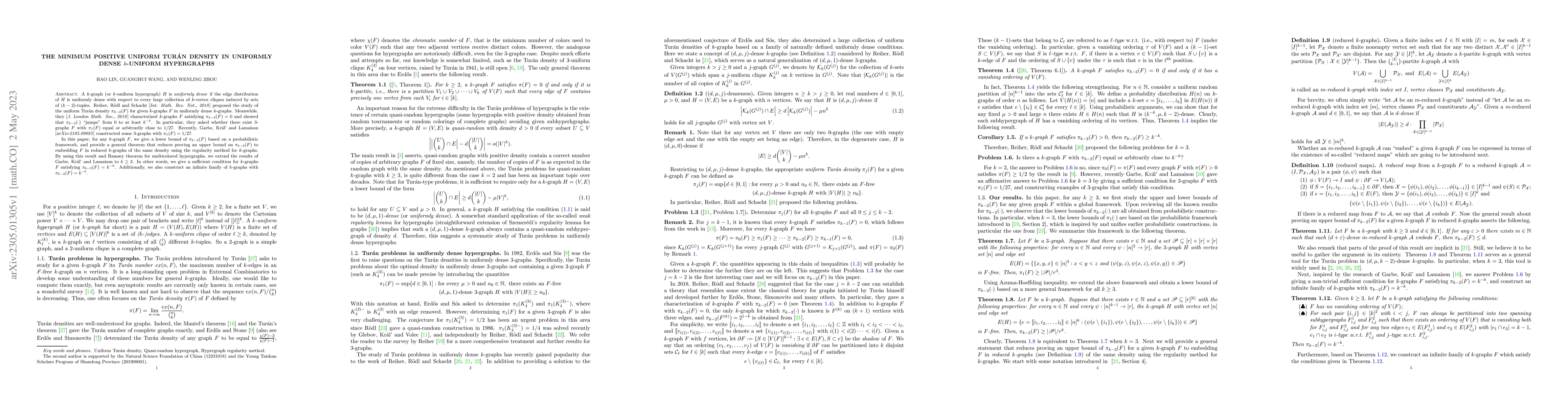 Thumbnail for The minimum positive uniform Tur\'an density in uniformly dense
  $k$-uniform hypergraphs