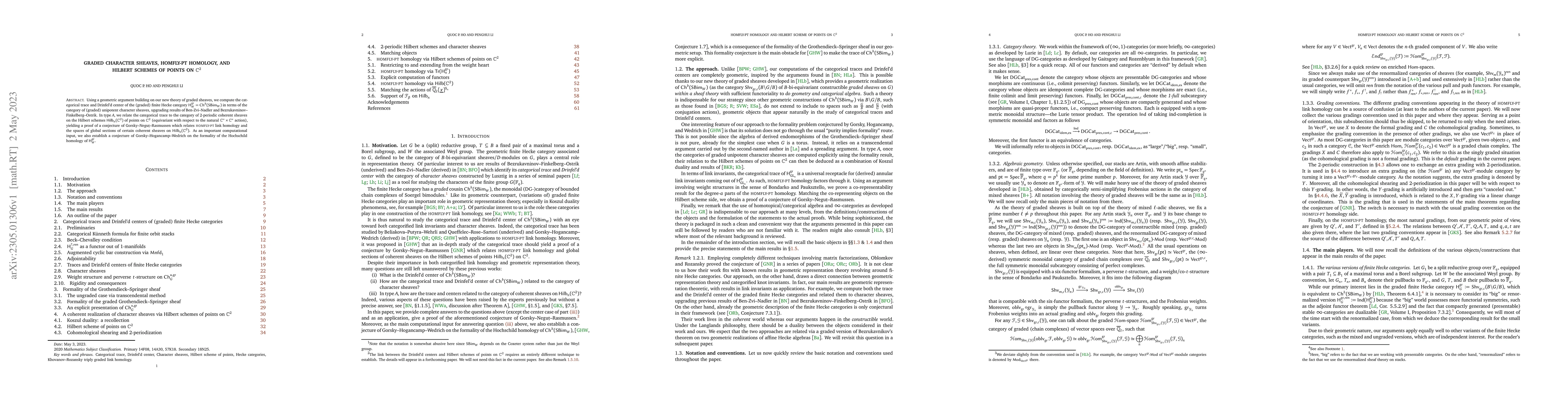 Thumbnail for Graded character sheaves, HOMFLY-PT homology, and Hilbert schemes of
  points on $\mathbb{C}^2$