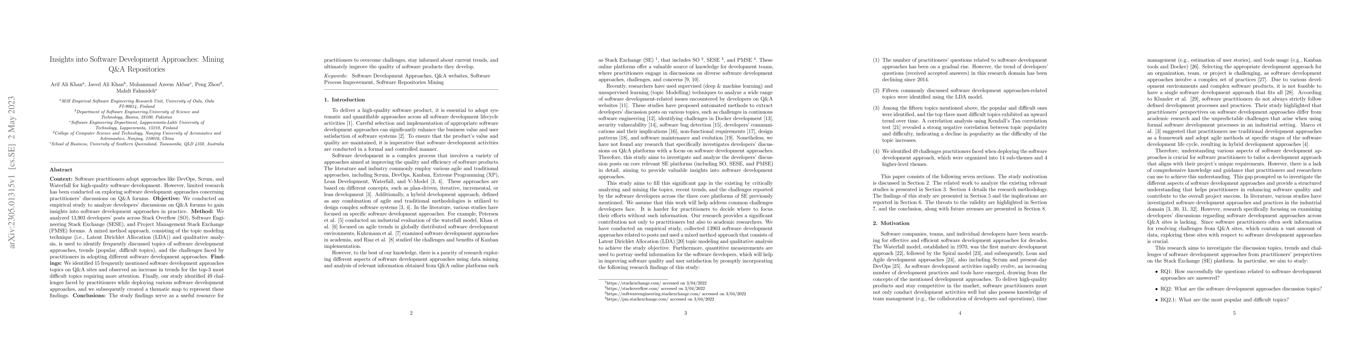 Thumbnail for Insights into Software Development Approaches: Mining Q&A Repositories