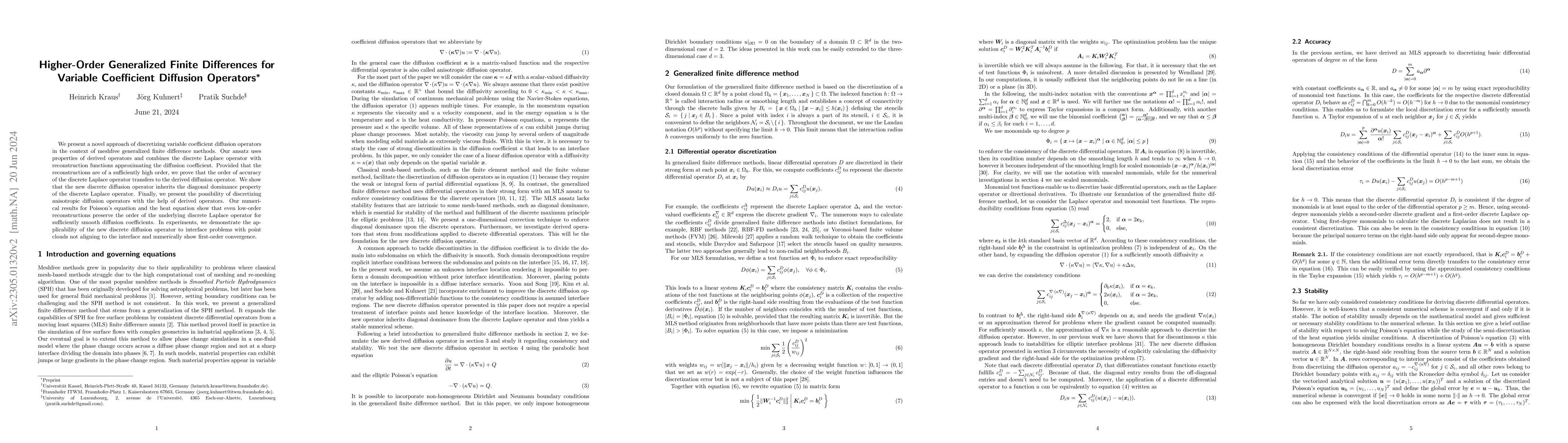 Thumbnail for Higher-Order Generalized Finite Differences for Variable Coefficient
  Diffusion Operators