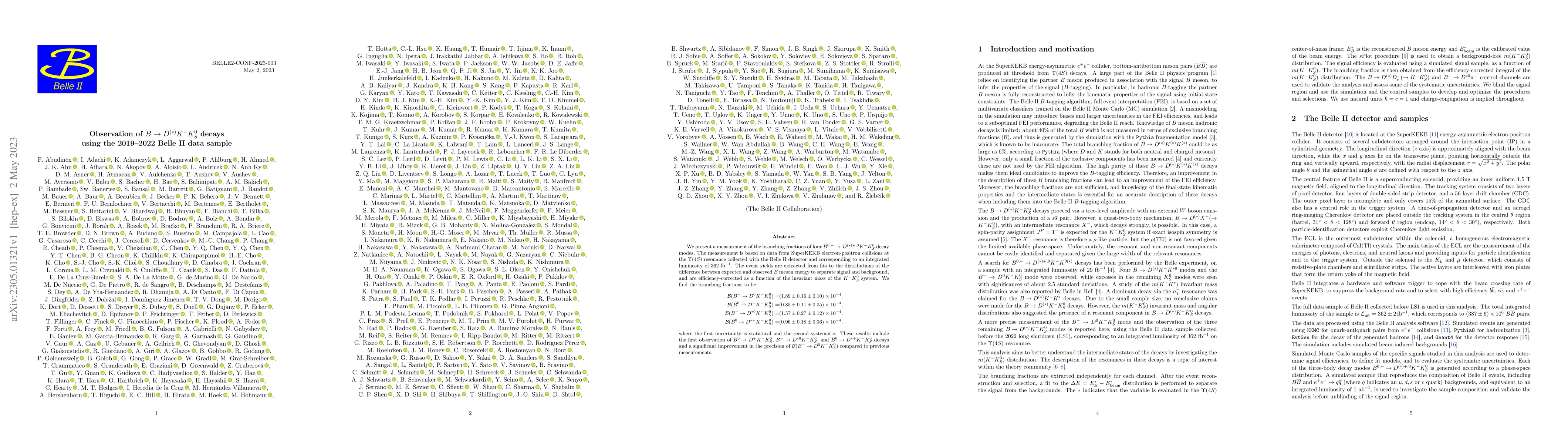 Thumbnail for Observation of ${B\to D^{(*)} K^- K^{0}_S}$ decays using the 2019-2022
  Belle II data sample