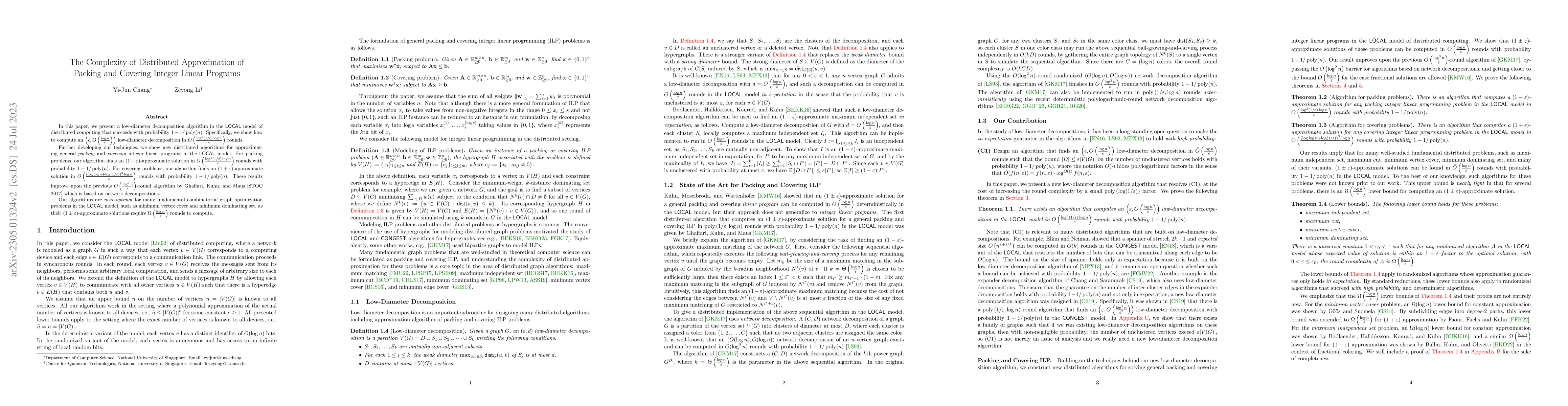 Thumbnail for The Complexity of Distributed Approximation of Packing and Covering
  Integer Linear Programs