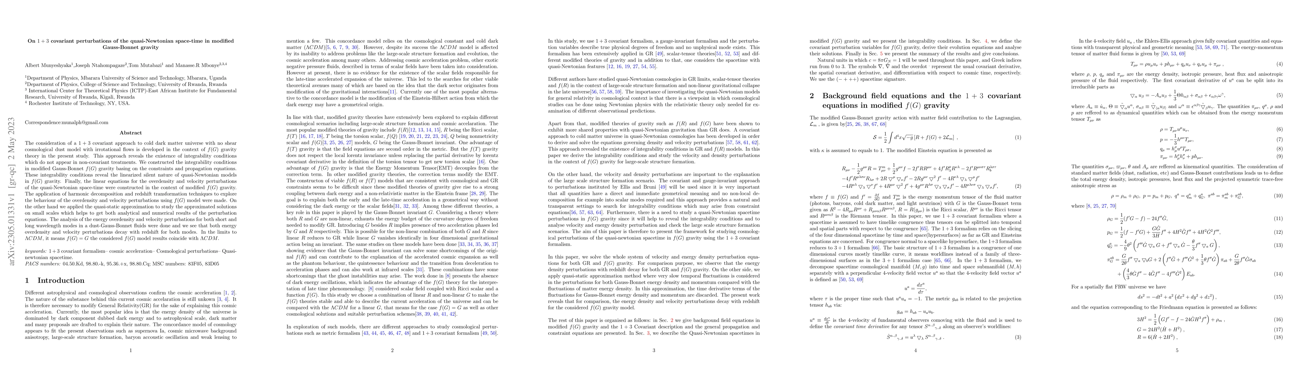 Thumbnail for On 1 + 3 covariant perturbations of the quasi-Newtonian space-time in
  modified Gauss-Bonnet gravity