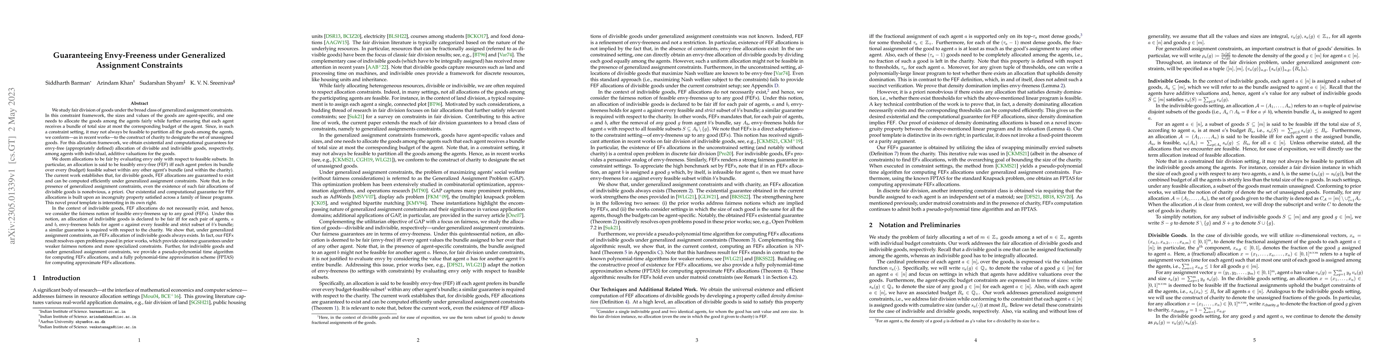 Thumbnail for Guaranteeing Envy-Freeness under Generalized Assignment Constraints