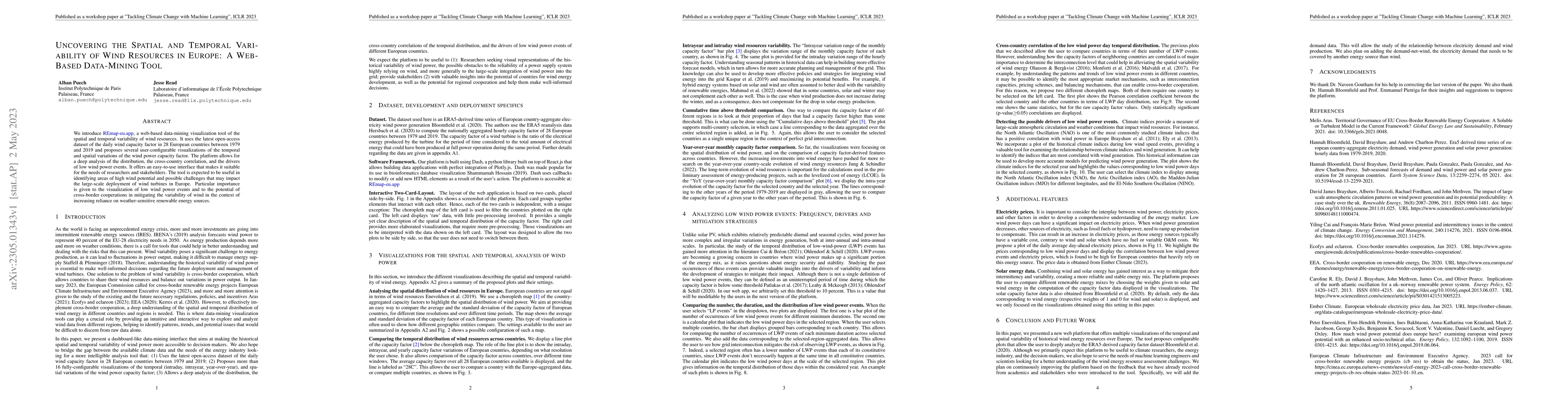 Thumbnail for Uncovering the Spatial and Temporal Variability of Wind Resources in
  Europe: A Web-Based Data-Mining Tool